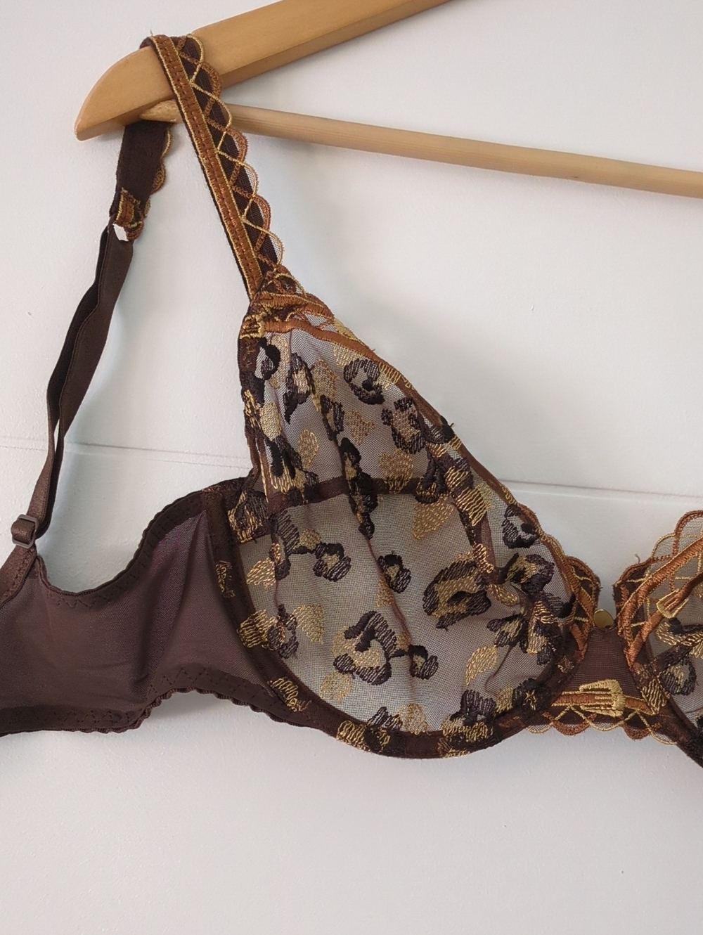 Maison Leijabi Brown Lace Embroidered Underwire Bra - Women Intimates Sz 34D - Picture 3 of 6